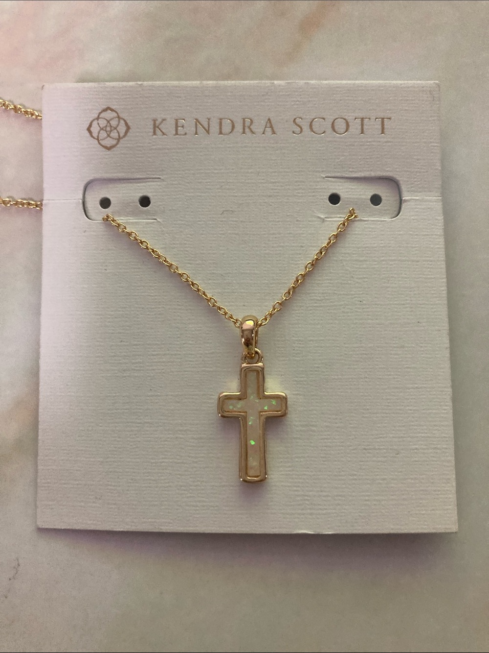 Kendra Scott Gold Cross Necklace with Opal Inlay